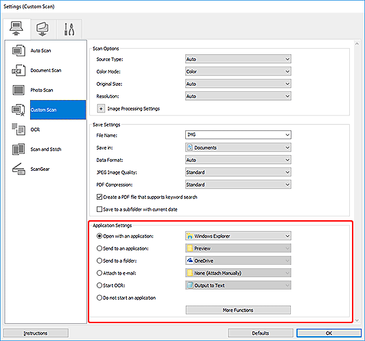 figure: Settings dialog box